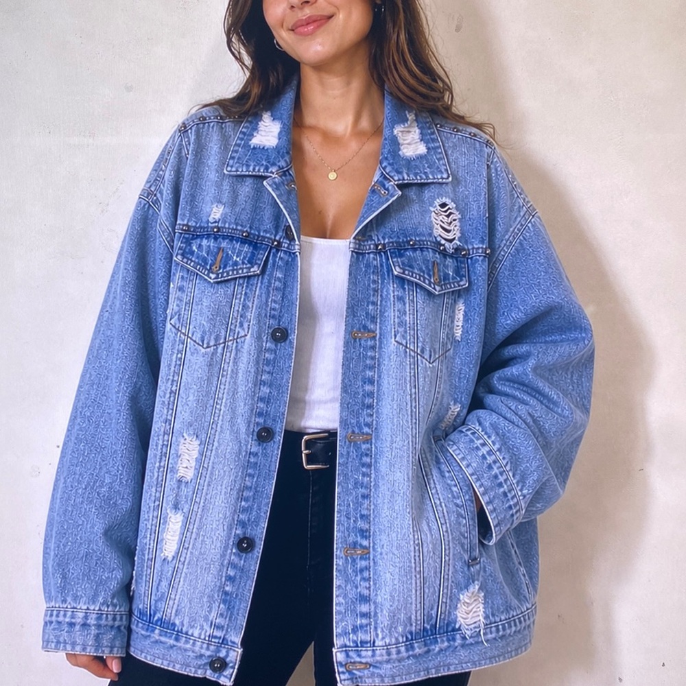 Distressed Denim with studs Jacket new no tags size L